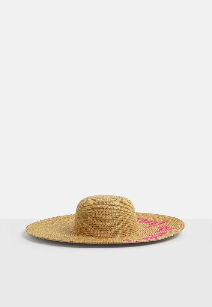 Embroidered slogan straw hat