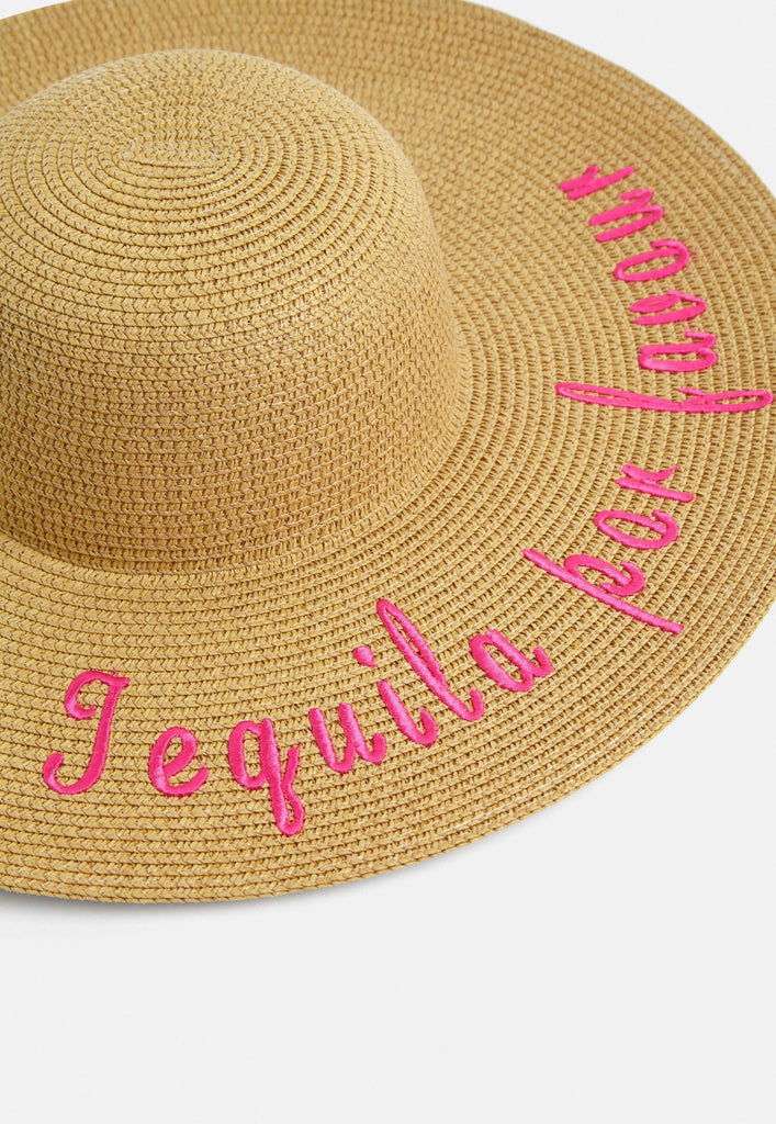 Embroidered slogan straw hat